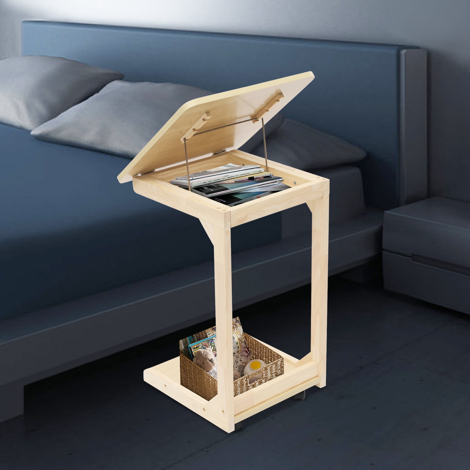 Heavy-Duty C Table with Wheels, 25kg Load Capacity 4-Wheel Bedside Laptop Stand