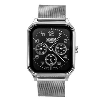 Casio Men's Watch, Black Dial, Moon Phase, Leather Strap, Quartz
