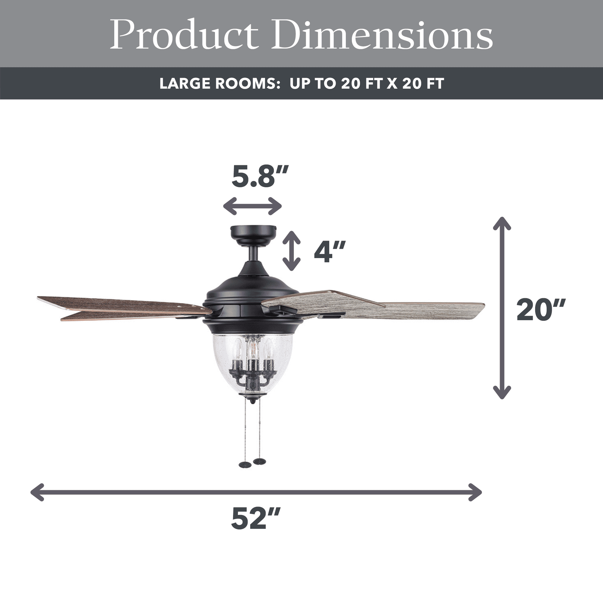Better Homes & Gardens 52" Matte Black Indoor/Outdoor Ceiling Fan with Lights, 5 Blades, Pull Chains & Reverse Airflow