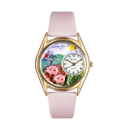 Whimsical Watches Kids C0110002 Classic Gold Pigs Pink Leather And Goldtone Watch