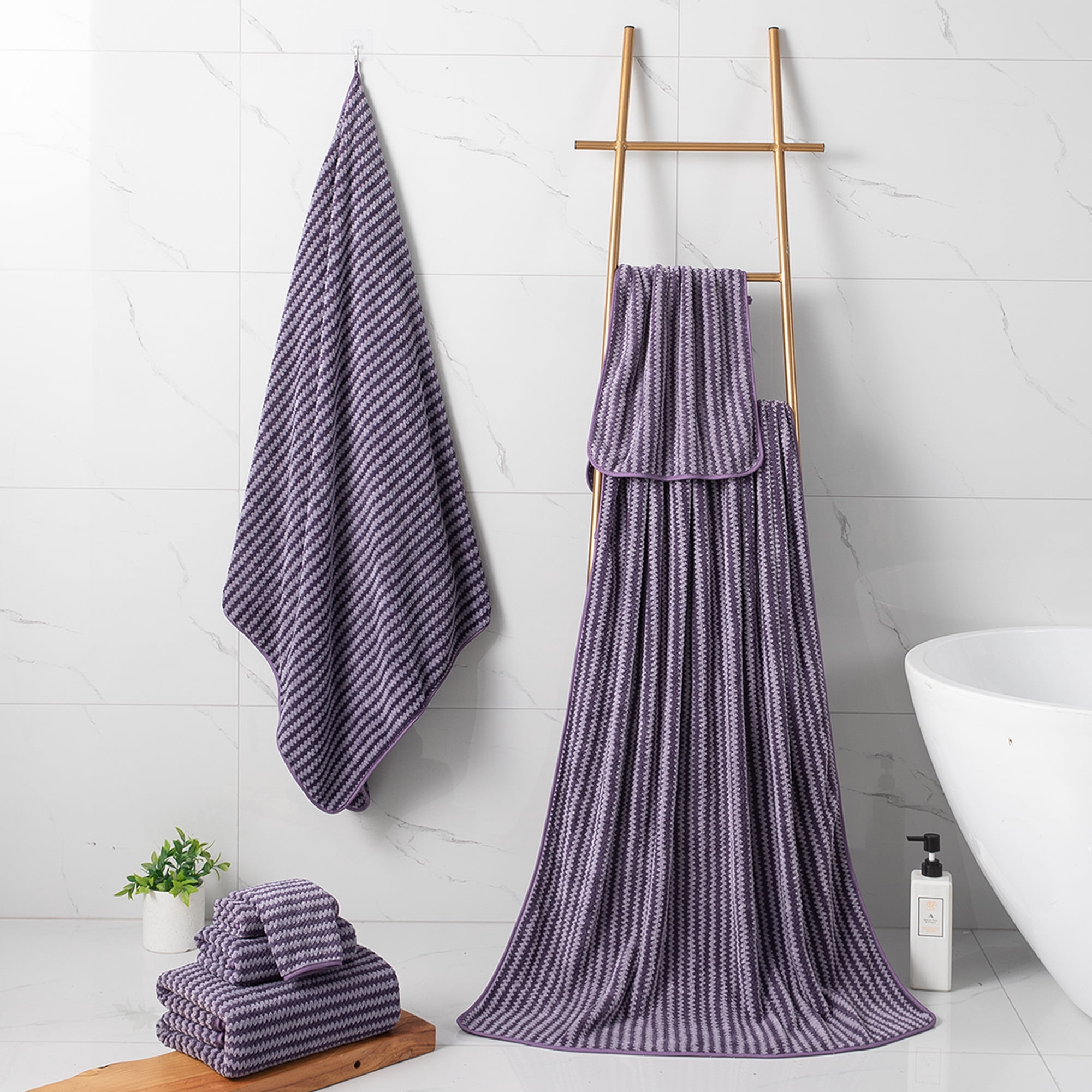 Green Essen 4 Pack Bath Towel Set Soft Bath Sheet 650 GSM Thick Oversized Bath Shower Towels 35"x70" Absorbent Large Bathroom Towels Quick Dry Microfiber Towels Set for Hotel SPA,Dark Purple