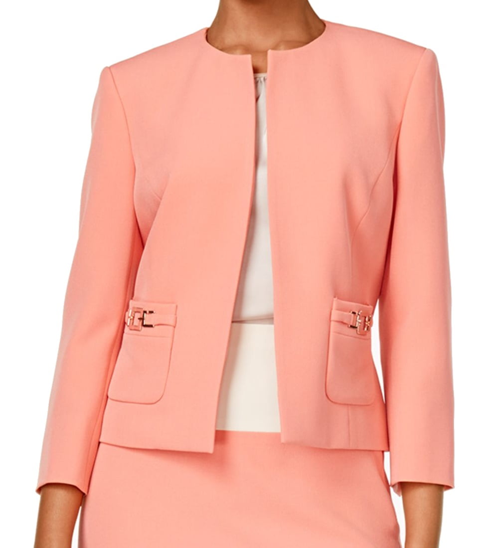 Kasper Kasper NEW Coral Pink Womens Size 4P Petite Crepe OpenFront