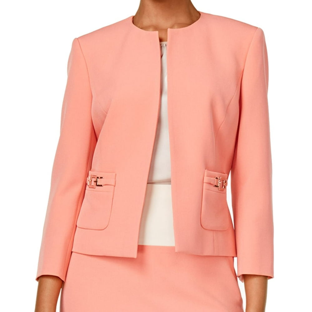 Kasper Kasper NEW Coral Pink Womens Size 4P Petite Crepe OpenFront Jacket