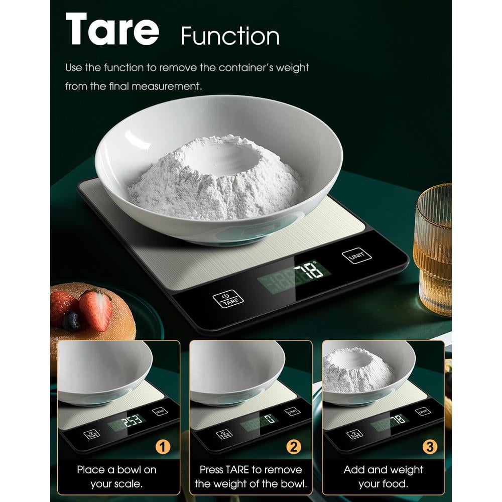 Food Scale, 22lb Digital Kitchen Scale Weight Grams and Oz for Baking Cooking Coffee Meal Prep Package Postage, 6 Units with Tare Function, 1g/0.04oz Precise Graduation (Black)