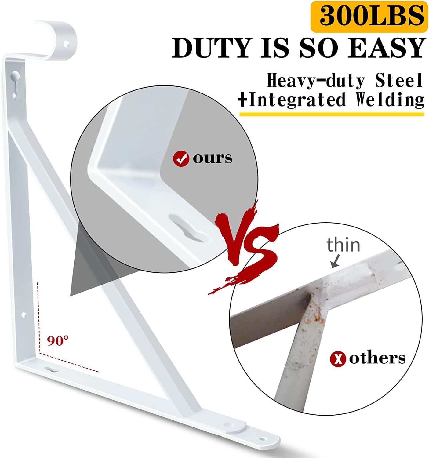 KOLAKO Closet Rod Brackets, Heavy Duty Shelf Brackets, Wall Mounted Metal Clothes Hanger Pole Support Hooks,10.9X 10.2 inch, 2 Pack, White