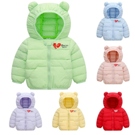 

URMAGIC Winter Down Coats for Kids Baby Boys Girls Light Puffer Padded Jacket Bear Hoods Infant Outerwear 0-5 Years