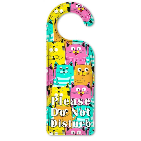 Do Not Disturb Door Knob Hanger Sign - Blue, Orange & Yellow Cat Toss