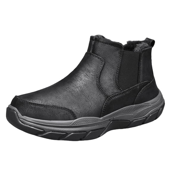 AUDeals Mens Snow Boots Moccasins Orthotic Plush Loafers Warm Lined Driving Shoes Indoor Outdoor Winter Non Slip Walking Sneakers (Black, 9)