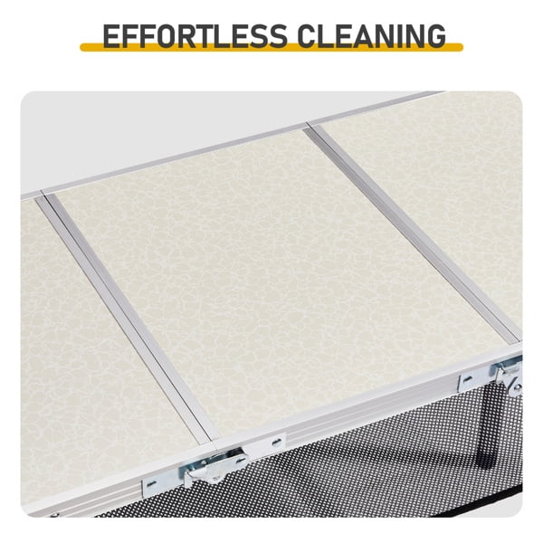 White Folding Camping Table with 3 Height Settings & Mesh Storage Shelf, 110lb Capacity Portable Table for Outdoor Dining & Activities