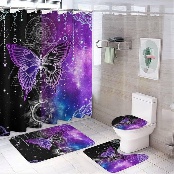 Watercolour Tropical Orchid Butterfly for Bathroom Shower Curtains set with Rugs 4Pcs,Rustic Forest Green Leaves Plant Floral Butterfly Shower Curtains Sets (12Hooks)