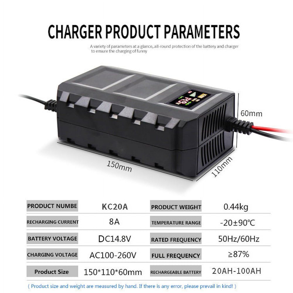 Estbridge 12V 14.6V Lithium Battery Charger Lifepo4 12.8V Lithium Iron Phosphate Battery Charger 20-100ah Charging