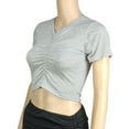 thumbnail image 4 of Women’s Ruched Fornt Short Sleeve Shirts Basic Slim Fitted Crop Tops Stretchy Athletic Tee Shirt Y2K Streetwear, 4 of 6