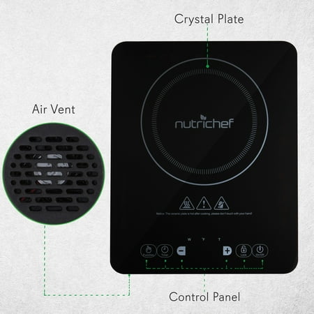 NutriChef 14.2 in Electric Cooktop - 1 Elements - Temperature Control, Non-stick, Easy Clean - Black