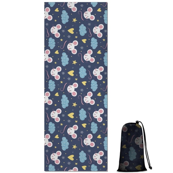 70x26 Inch Yoga Towel, Sweat Absorbent Non-Slip Mat for Hot Yoga, Pilates & Fitness,Mouse Star Cloud Dark Blue Pattern