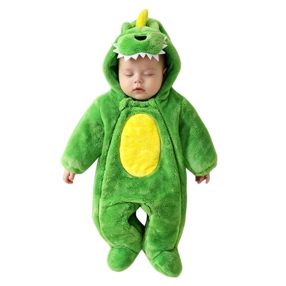 OJSFQUFP Baby Dinosaur Toddler Fuzzy Plush Hooded Zipper Jumpsuit Infant Cosplay Romper for Halloween Party