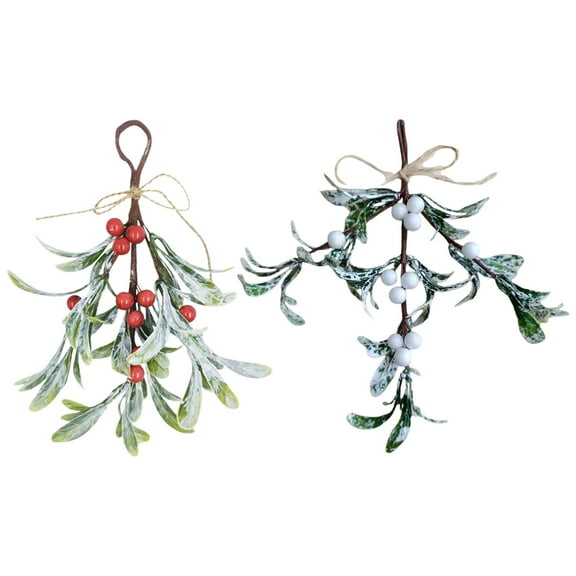 EZPXFCI 2 Pcs 9 Inch Artificial Mistletoe Decor – Glitter Dry-Look Hanging Ornament, Perfect for Xmas Tree, Window & Door Accessories