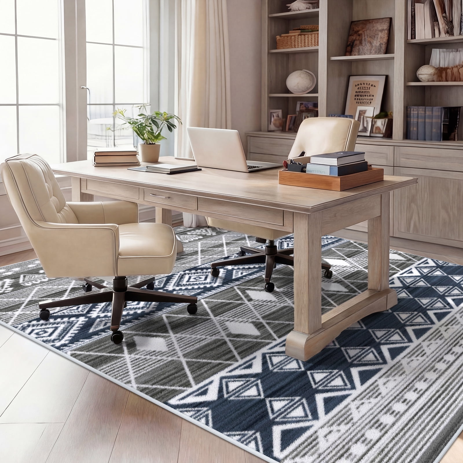 Washable Area Rug for Living Room, 4'x6' Bohemian Aztec Non-Slip indoor Rug, Soft Low Pile & Stain Resistant Polyester Geometric Carpet for Bedroom, Dining Room, Kitchen, Entryway, Nursery