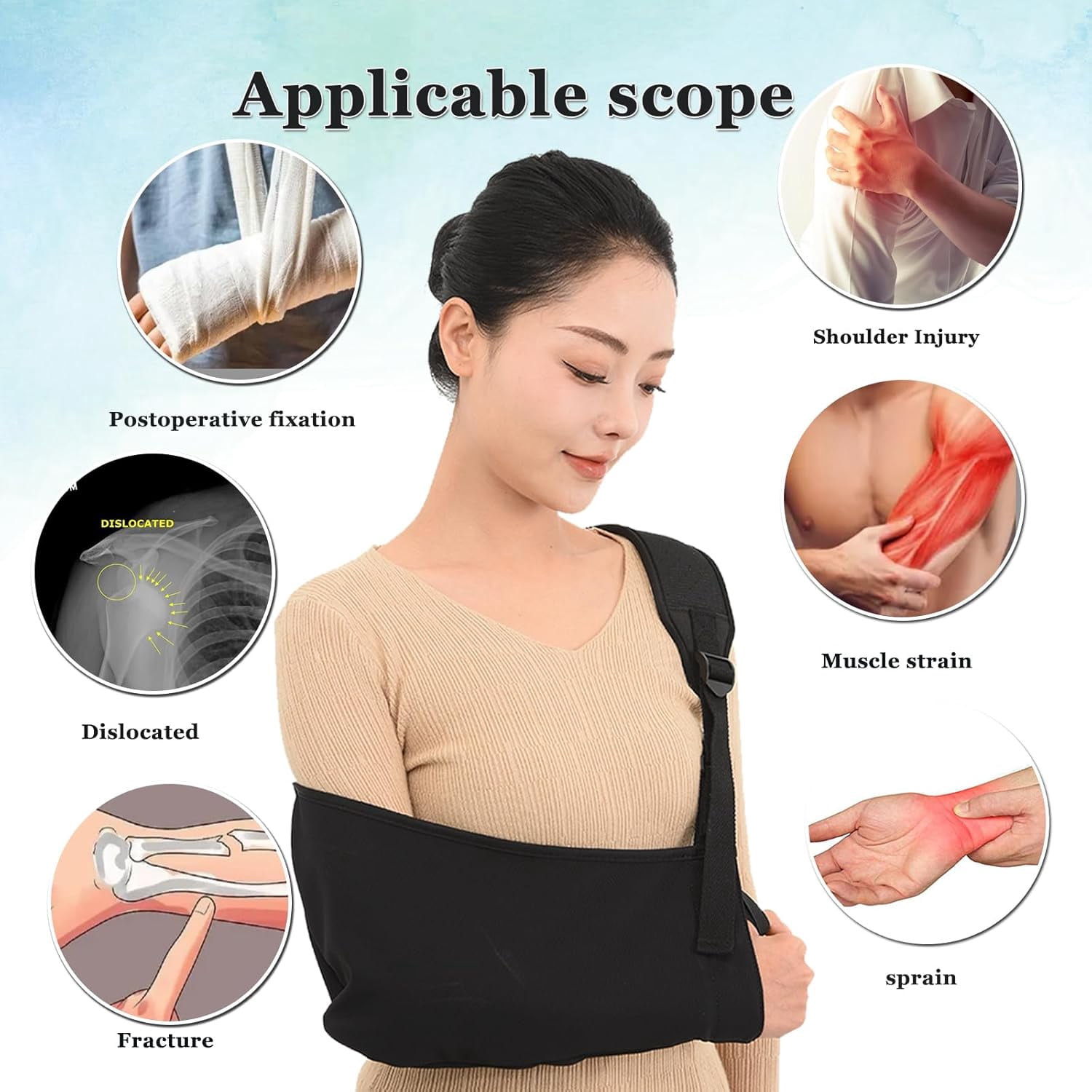 Arm Sling Shoulder Injury Immobilizer, Breathable Rotator Cuff with Shoulder Pad Left and Right Support Torn Brace for Broken Wrist Elbow Man Women