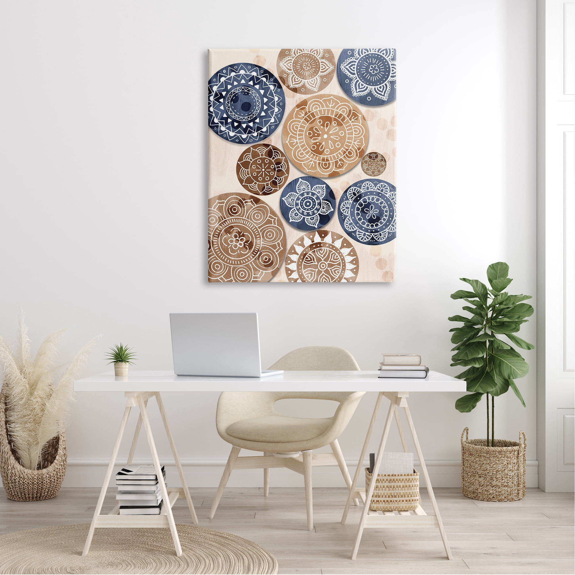 Stupell Industries Lively Mandala Paisley Shapes Pattern Blue Brown Canvas Wall Art, 36 x 48, Design by Ziwei Li
