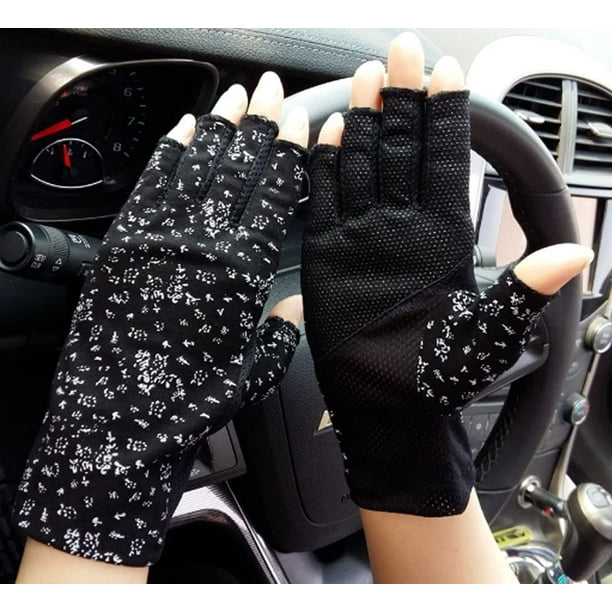 Sunblock Fingerless Gloves Driving Gloves for Women Ladies Summer Cotton  Half Finger Gloves Non-Slip Sun UV Protection Gloves Breathable Outdoor  Sports Mittens for Riding Fishing Golfing 