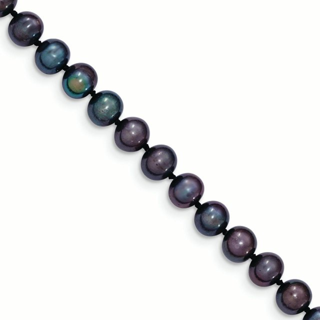 14K Or Jaune 6-7mm FW Noir Cultivé Près de Collier de Perles Rondes 16 Pouces