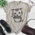 thumbnail image 2 of Kitten Eating Ramen T-shirt, Unisex Women's Men's Shirt, Cute Kitten Eating Ramen Noodles Funny Cat, Light Silk Gray, Small, 2 of 6