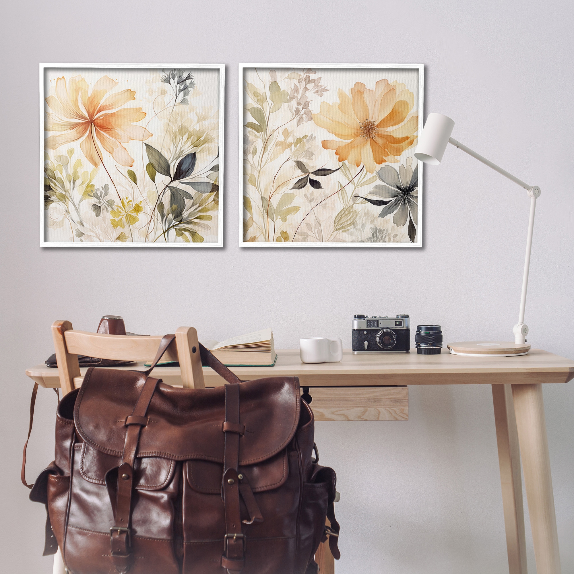 Stupell Industries Muted Cottage Flowers Botanical & Floral Painting White Framed Art Print Wall Art, 24 x 24, Set of 2