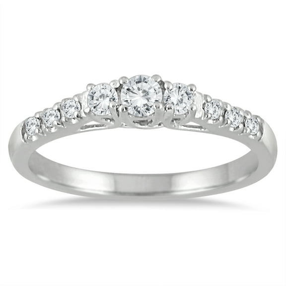 SZUL Women's 1/3 Carat TW Diamond Three Stone Engagement Ring in 10K White Gold (J-K-L Color, I2-I3 Clarity)