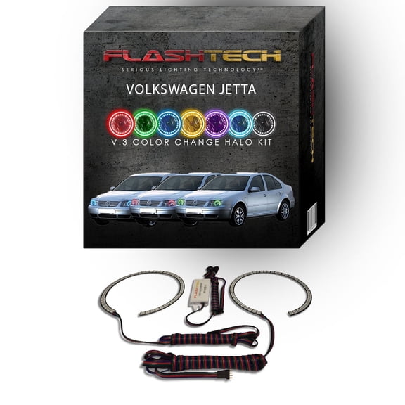 Flashtech RGB Multi Color Changing LED Halo kit for 1999-2004 Volkswagen Jetta Headlights