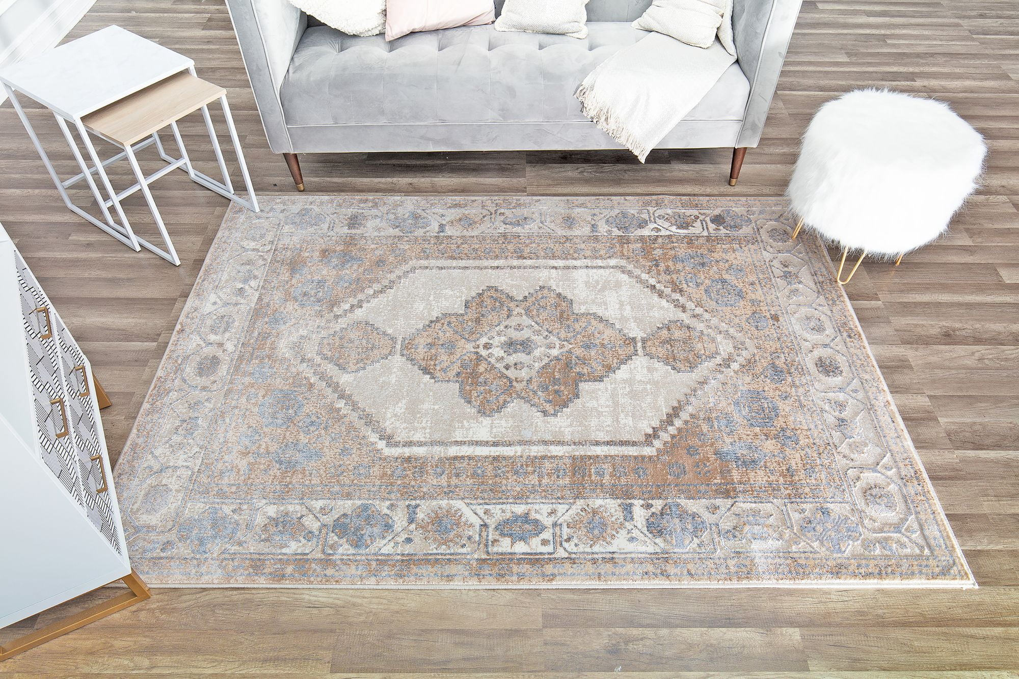 Rugs America Emali EA40A Almond Vintage Farmhouse Tan Area Rug, 5'x7'