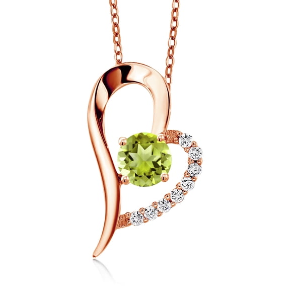 Gem Stone King 18K Rose Gold Plated Silver Green Peridot Heart Shape Pendant Necklace for Women (1.12 Cttw, Round 6MM, Gemstone August Birthstone, with 18 inch Chain)