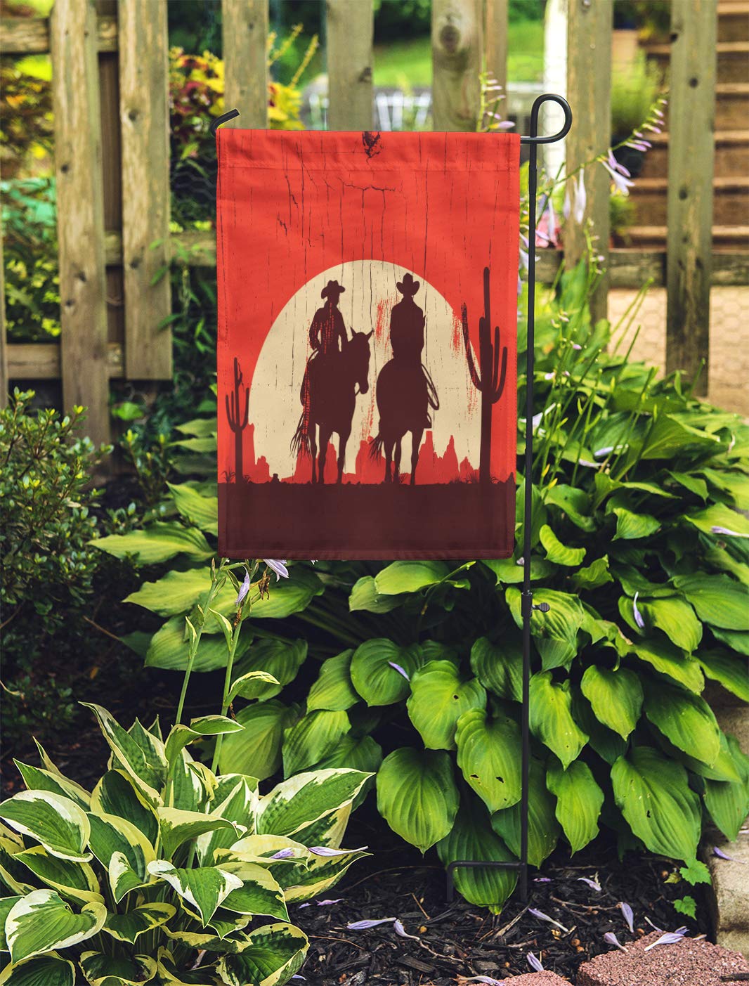 KDAGR Western Silhouette of Cowboy Couple Riding Horses on Wooden Sign Garden Flag Decorative Flag House Banner 28x40 inch - image 2 of 2