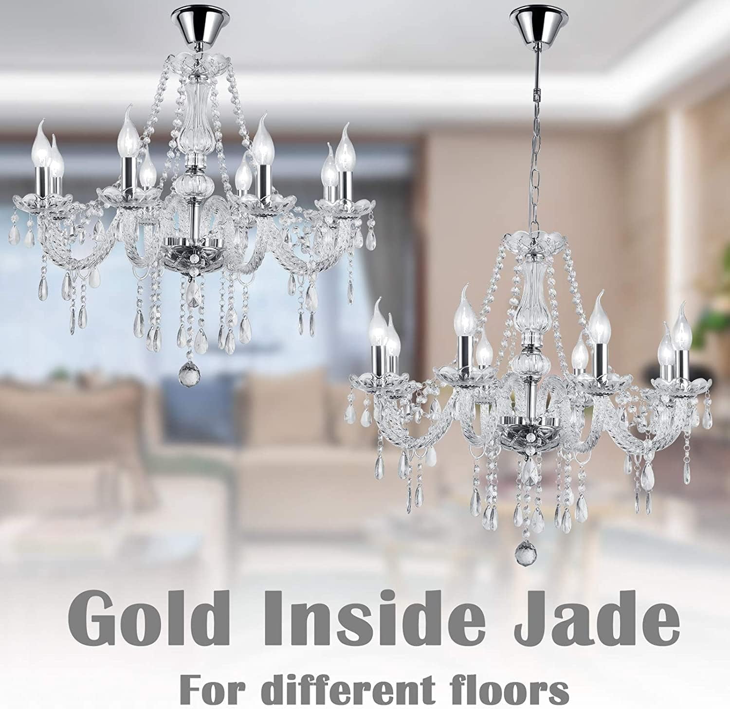 Datingday 8 Light Crystal Chandelier Silver Chandeliers for Dining Room Modern Chandelier Hanging Candle Chandelier Pendant Lighting Adjustable Height Ceiling Light Fixture, E12 Base (8 Bulbs)