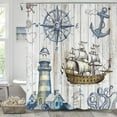 thumbnail image 4 of Nautical Beach Shower Curtain, Sailboat Lighthouse Compass Anchor Decorative Ocean Coastal Theme Shower Curtain For Bathroom, Farmhouse Nautical Polyester Fabric Shower Curtains With 12 Hooks, 72X72, 4 of 6