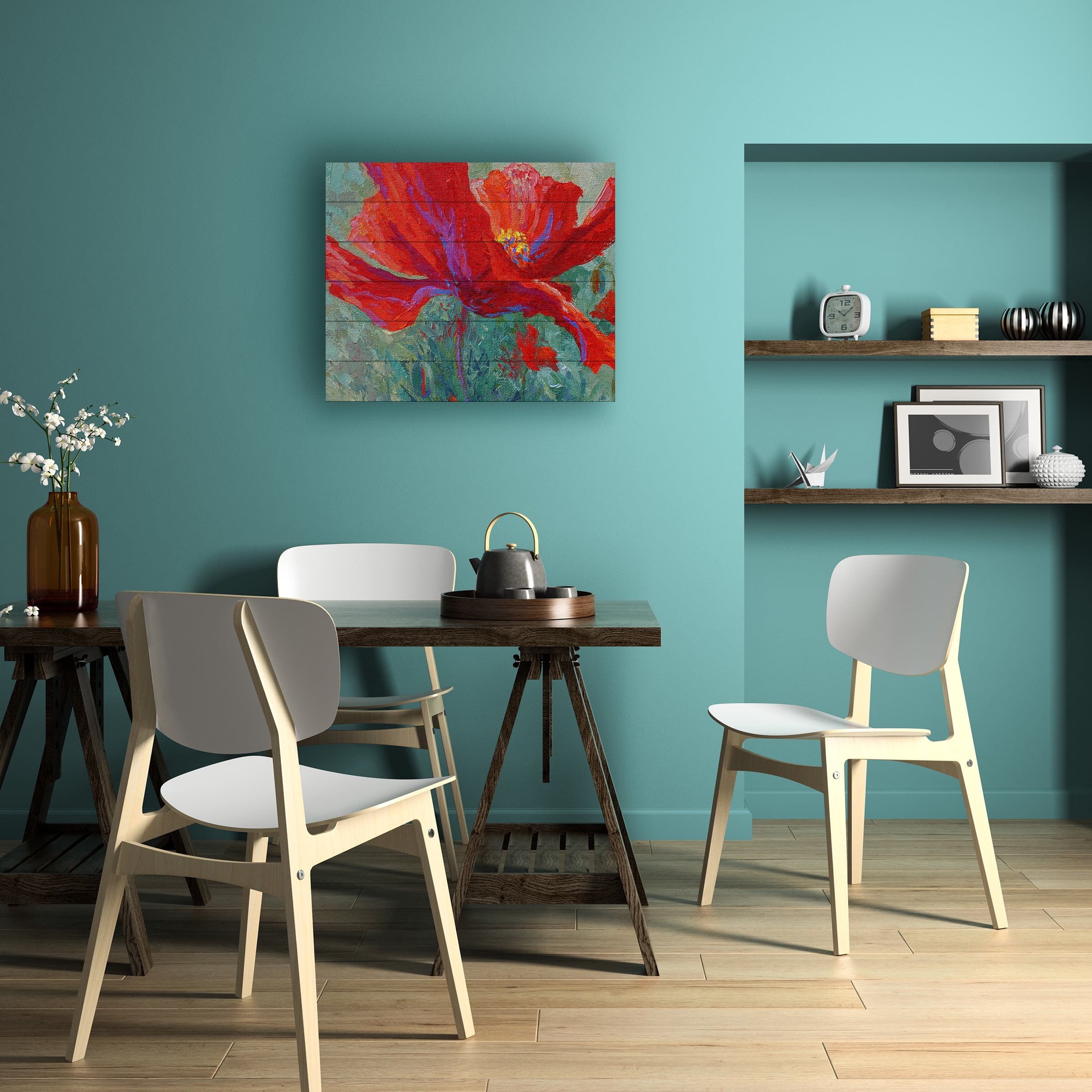 Marion Rose 'Red Poppy 1' Wood Slat Art