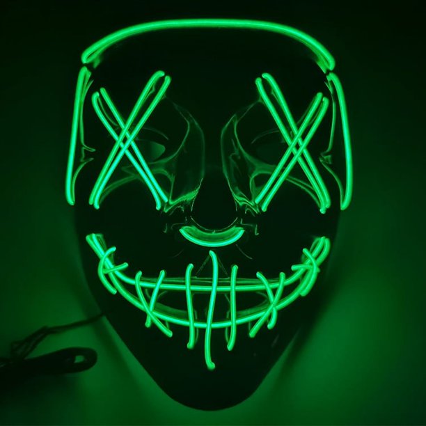Máscara luminosa de vendetta con palabra V negra para Halloween, máscara de luz fría hecha a mano con paso de fantasma para baile