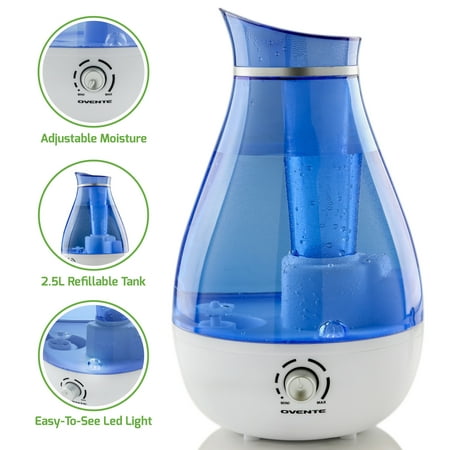 Ovente HMD625BL Ultrasonic Humidifier, Refillable Water Tank, Moisture Control Knob, Cool Mist Outlet, Indicator Light, 20-Watts, 2.5