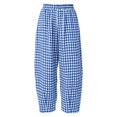 thumbnail image 2 of Women's Plaid High Waist Wide Leg Cropped Pants, Loose Relaxed Fit Barrel Trousers with Side Pockets, for Spring Summer Daily Wear, Travel or Casual Outfits Blue S, 2 of 3