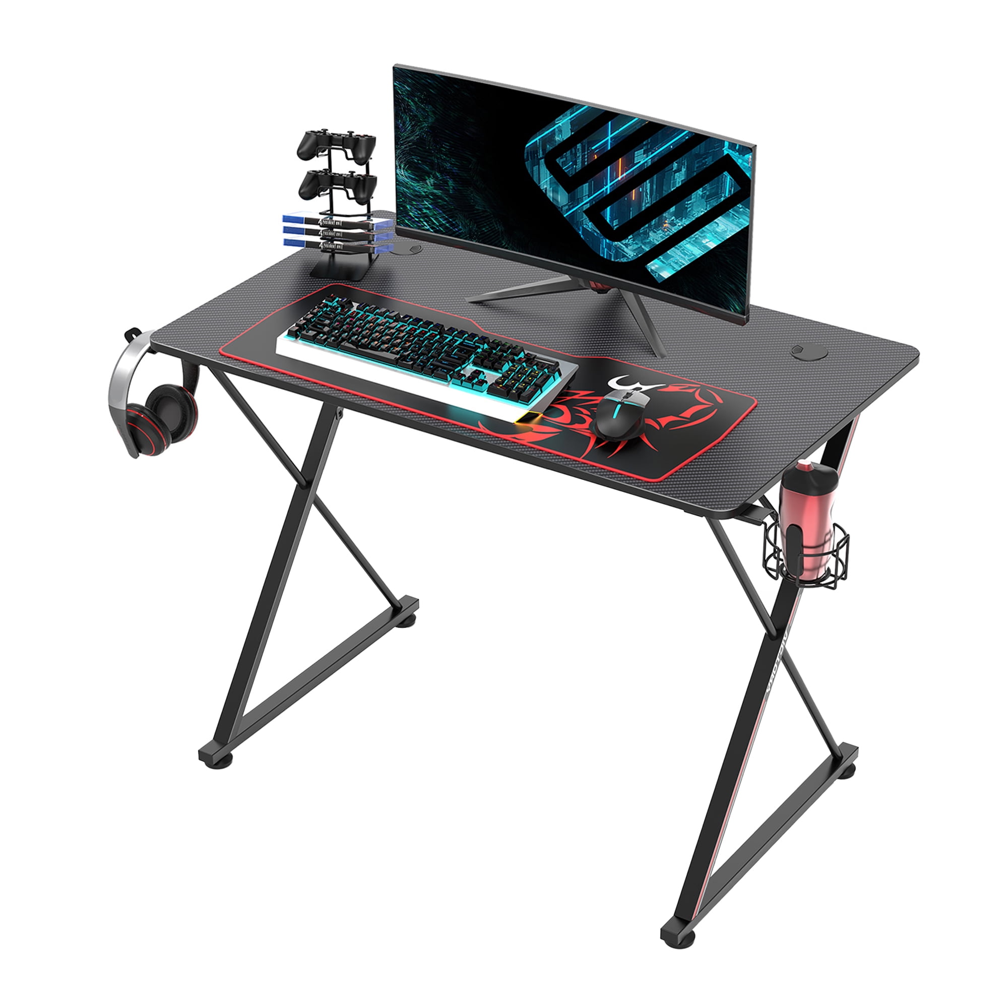 Eureka Ergonomic Modern X Shape Leg Gaming Desk, Black 39"