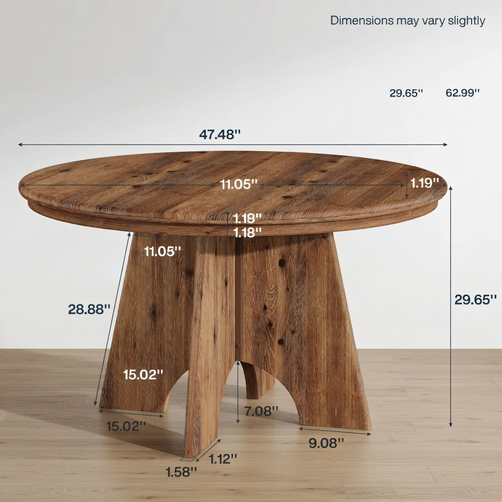 Hommoo 47 Inch Solid Wood Round Dining Table, Farmhouse Kitchen Table for 4-6 People, Rustic Modern Breakfast & Living Room Table, Natural