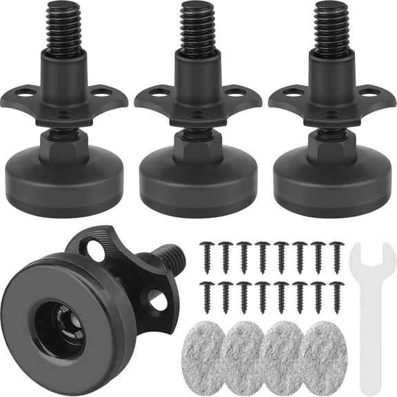 4 Pcs Adjustable Leveling Feet,  Furniture Levelers Table Feet, Heavy Duty Leg Levelers for Cabinets Sofa Tables Chairs, Applicable to 1320LBs, T-Nut Kit 3/8”-16 Thread, Large Base (Black)