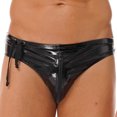 thumbnail image 2 of Lencería de látex para hombre, ropa interior con cordón, cintura baja, calzoncillos con cremallera, aspecto húmedo, calzoncillos de charol, disfraz Sexy para espectáculo en escenario y Club, 2 of 5