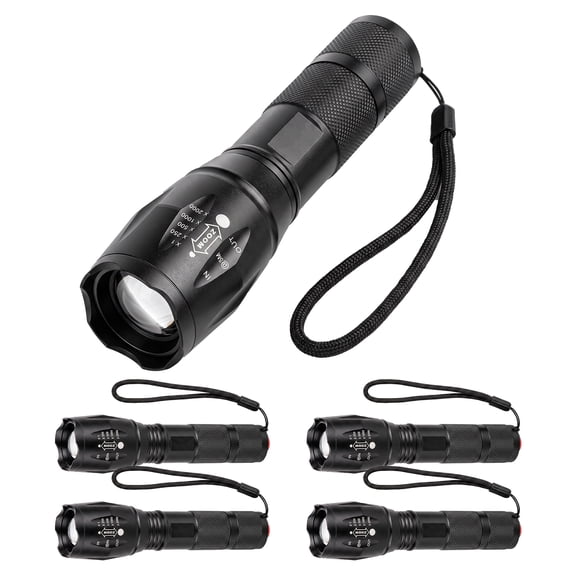 LED Emergency Handheld Flashlight, 4 Pack, Adjustable Focus, Water Resistant with 5 Modes, Best Tactical Torch for Hurricane, Camping, Dog Walking
