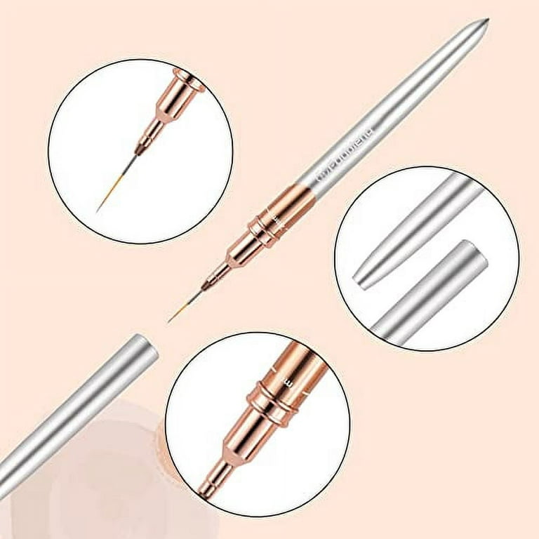 Liner Brush for Nails, 6Pcs Thin Nail Art Brushes Professional Nail Detail  Brush for Gel Polish Sizes 5/7/9/11/15/25mm (Silver and Golden) 