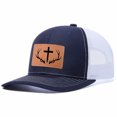 thumbnail image 4 of Vergiac Cross Antler Letter Leather Patch Trucker Hat, Men Adjustable Breathable Mesh Baseball Cap for Outdoor Travel Daily Casual Outfits, 4 of 6