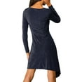 thumbnail image 4 of INSPIRE CHIC Women's Glitter Square Neck Long Sleeves Ruched Stretchy Slim Dress Navy Blue S, 4 of 7