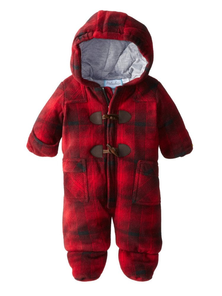 red baby snowsuit