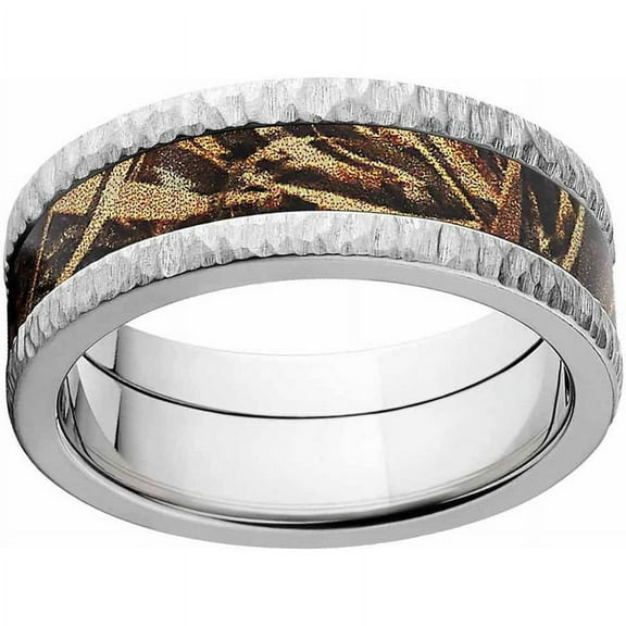 Max 5 Men's Camo Stainless Steel Ring with Tree Bark Edges and Deluxe Comfort Fit