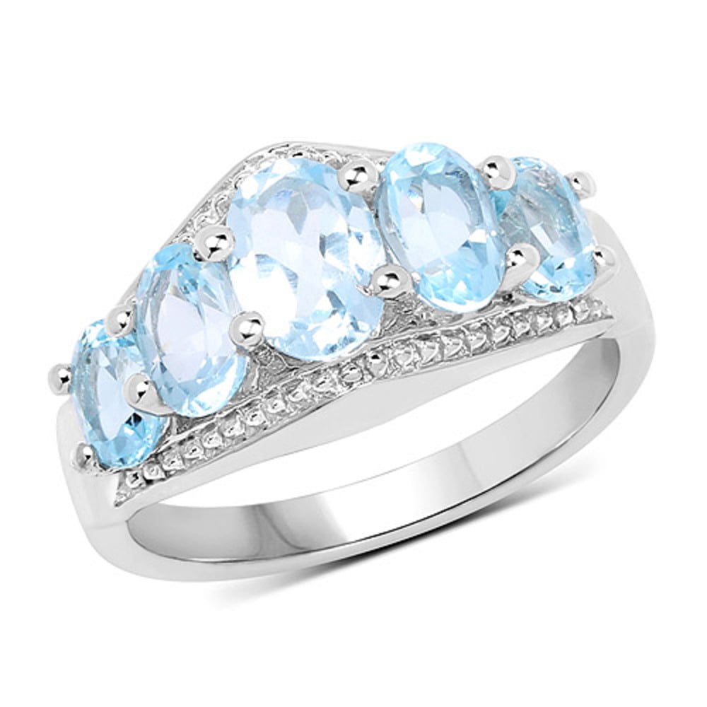 Size 7.00 Bonyak Jewelry Genuine Round Blue Topaz Ring in Sterling Silver