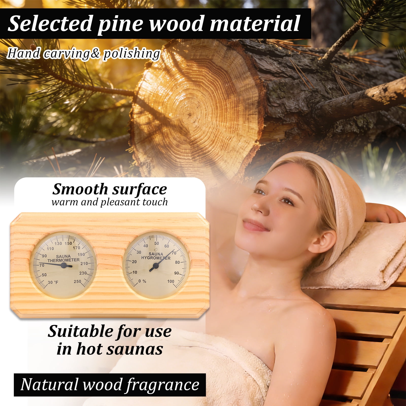 2 in 1 Sauna Thermometer and Hygrometer Wall Mount Design Dual Temperature and Humidity Gauge Split Dial Design for Sauna Room